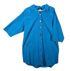 Cal Togs Tunic Womens Extra Large Shirt Oversized Buttons California Blue READ